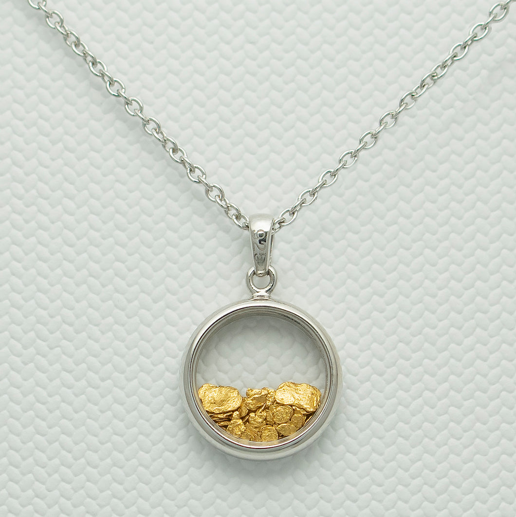 Medium or Large Sterling silver & natural gold flake pendant