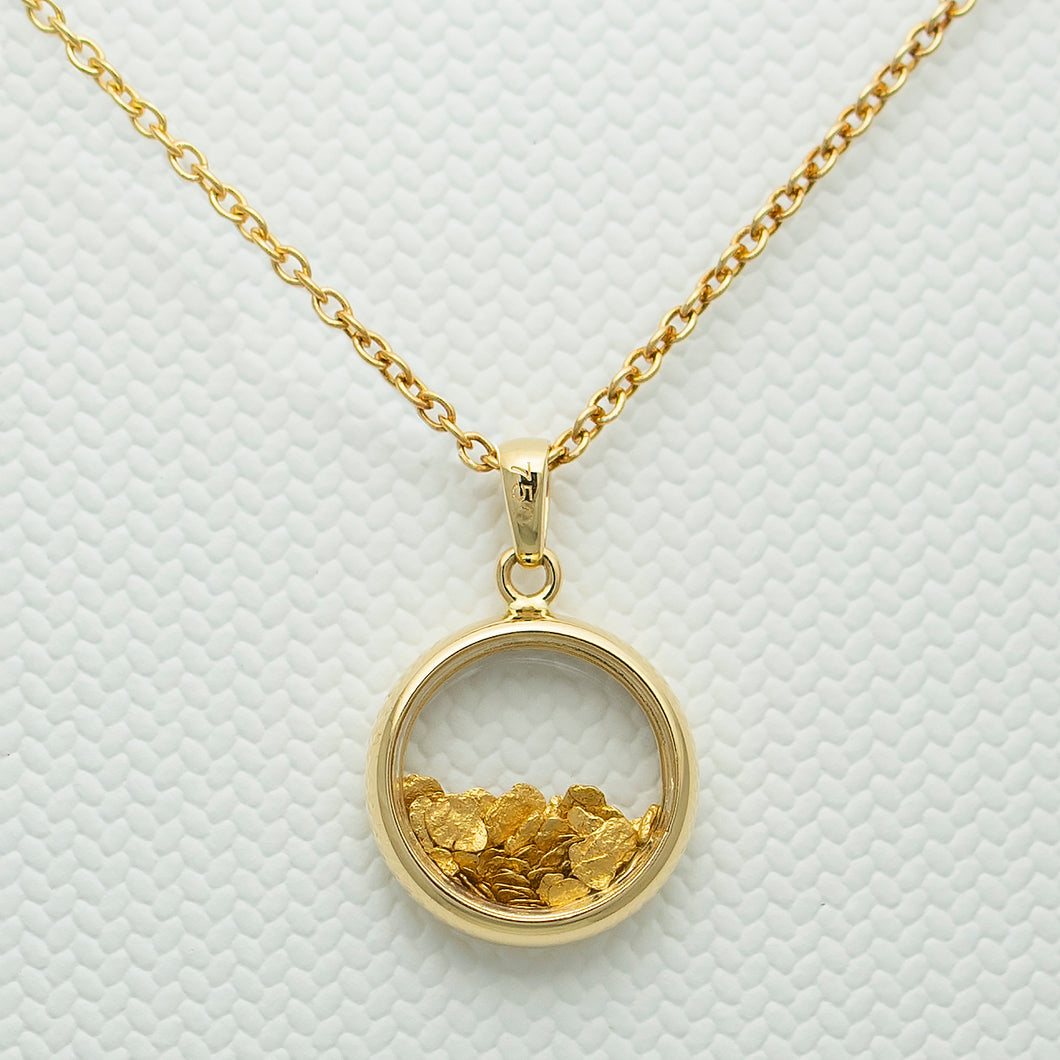 Small or Medium 18k & natural gold flake pendant